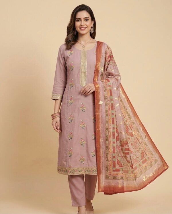 Onion Pink Embroidered Set Kurti