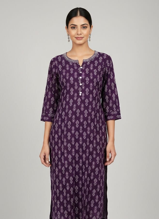 Purple Printed Casual Wear Kurti
