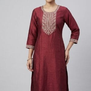 Neck Line Embroidered Straight Cut Kurti