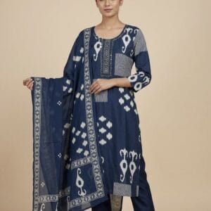 Printed Navy Blue Mul Cotton Set Kurti