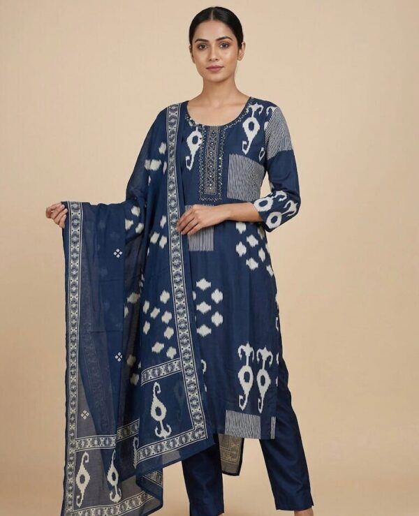 Printed Navy Blue Mul Cotton Set Kurti