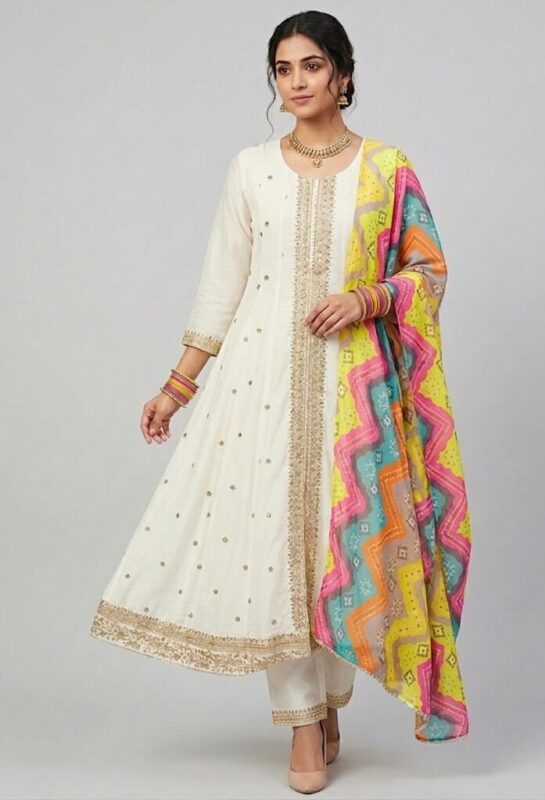 White Elegant Anarkali Kurti Set