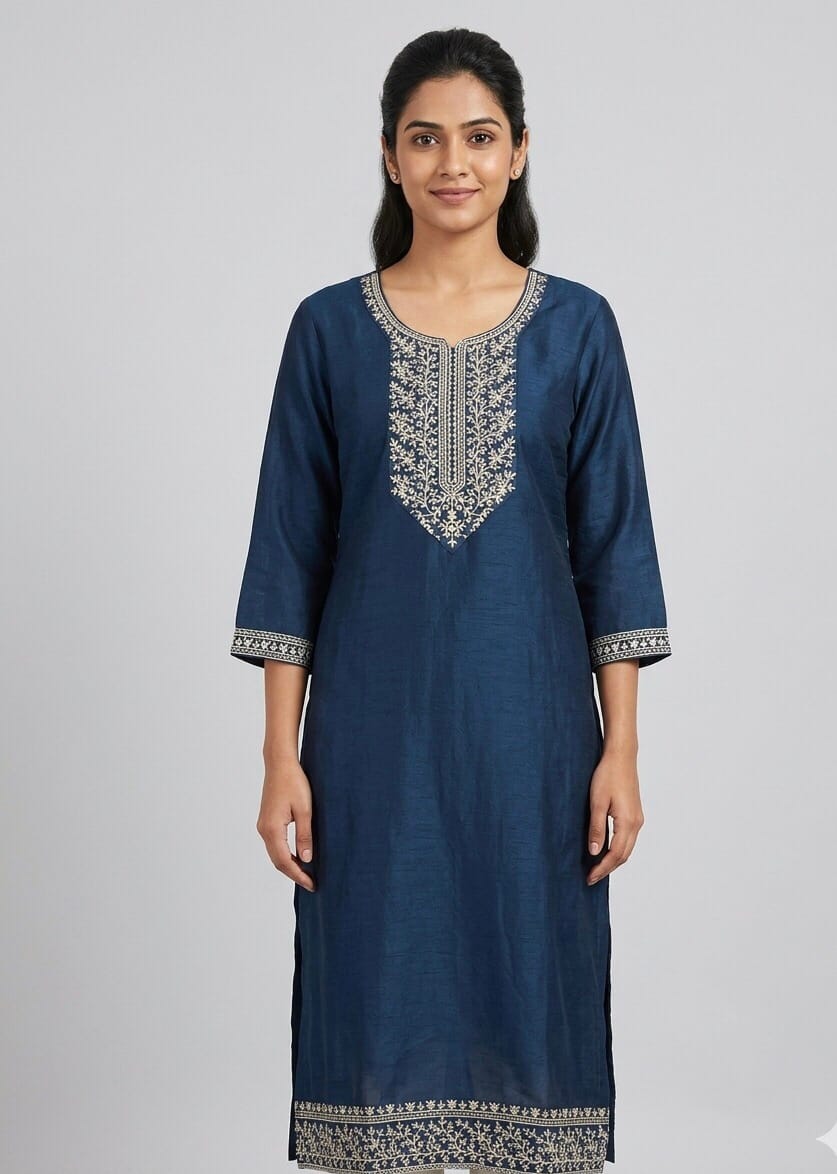 Neck Line Embroidered Casual Kurti