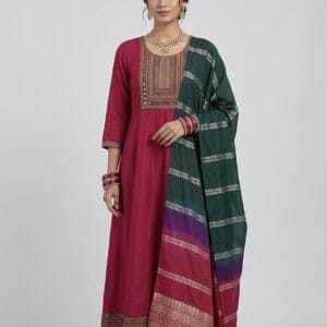 Pink And Green Traditional Anarkali Kurti Set