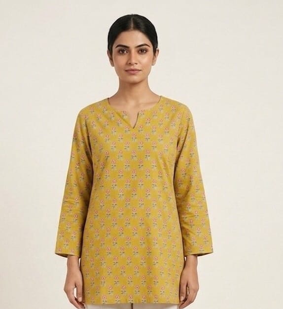 Flowery Full Sleeve Short Kurti Sri Lanka
