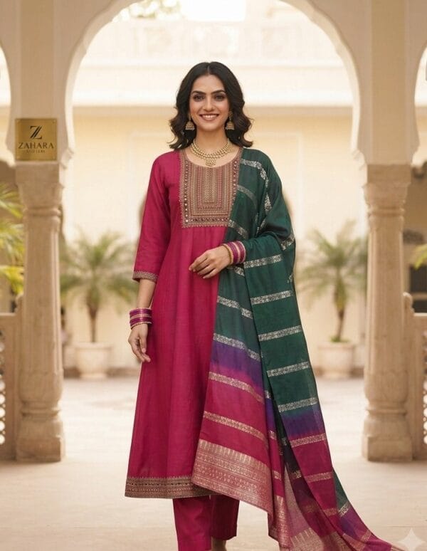 Pink And Green Traditional Anarkali Kurti Set Sri Lanka