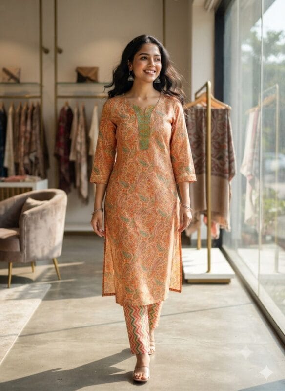 Peach Cotton Two piece Set Kurti Sri Lanka