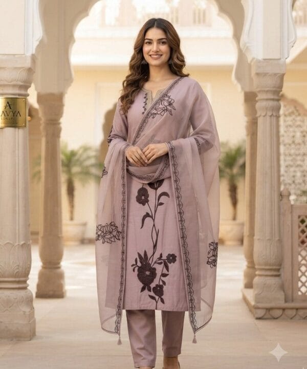 Lavender Luxe – Stone Embroidered Silk Blend Set Sri Lanka