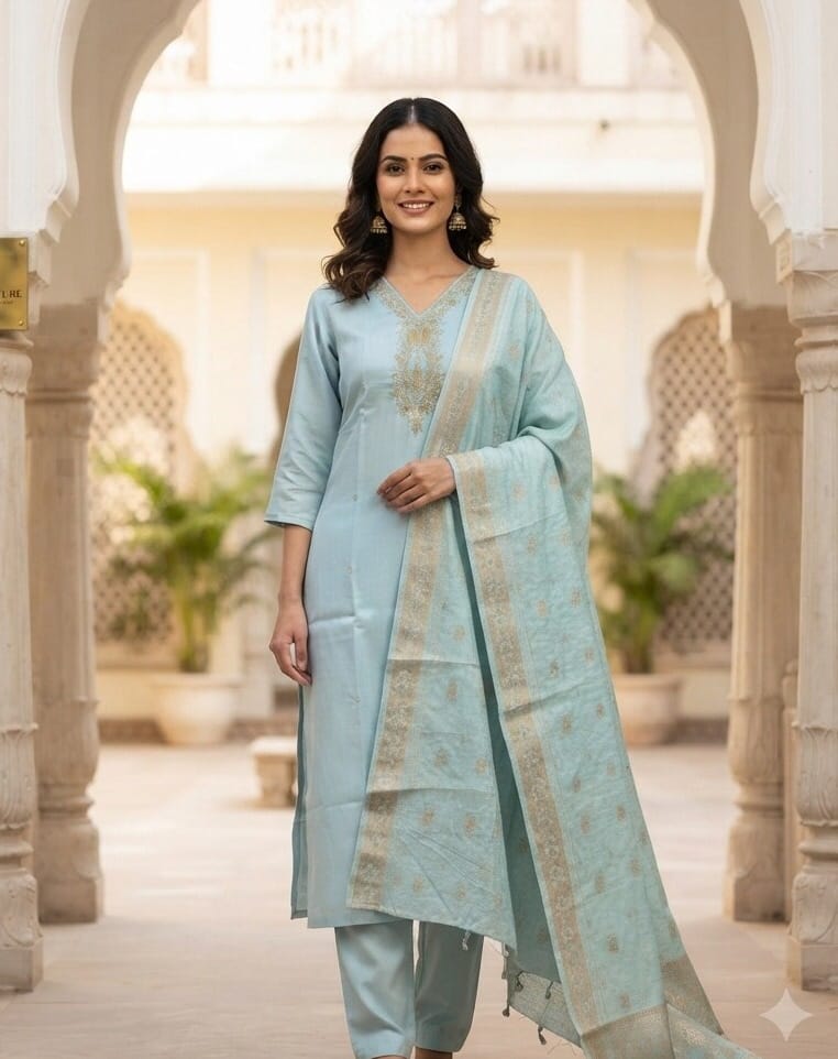 Charm Sky Blue Embroidered set kurti Sri Lanka