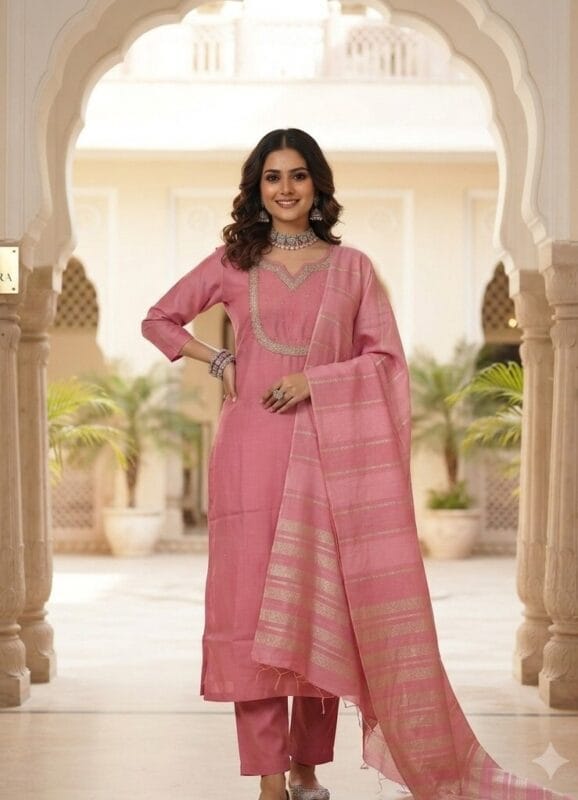 Rosy Charm Embroidered Kurti Set Sri Lanka