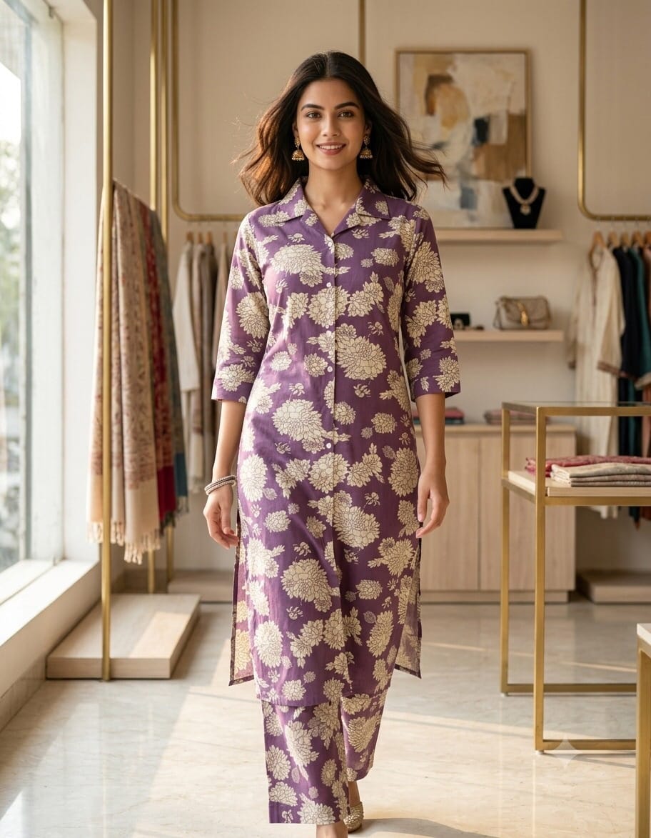 Purple And White Floral Co-Ord Set Sri Lanka