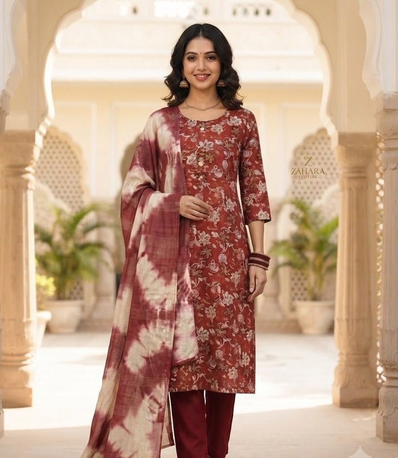 Maroon Floral Set Kurti Sri Lanka