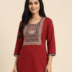 Ajrak Plain Red Short Kurti Sri Lanka