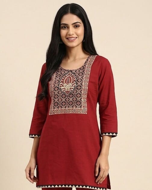 Ajrak Plain Red Short Kurti Sri Lanka