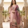 Peach Pink Printed Chanderi Kurti Set Sri Lanka