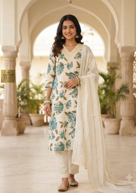 Off White Floral Print Set Kurti Sri Lanka