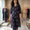 Dark Blue V-Neck Co-Ord Set Sri Lanka