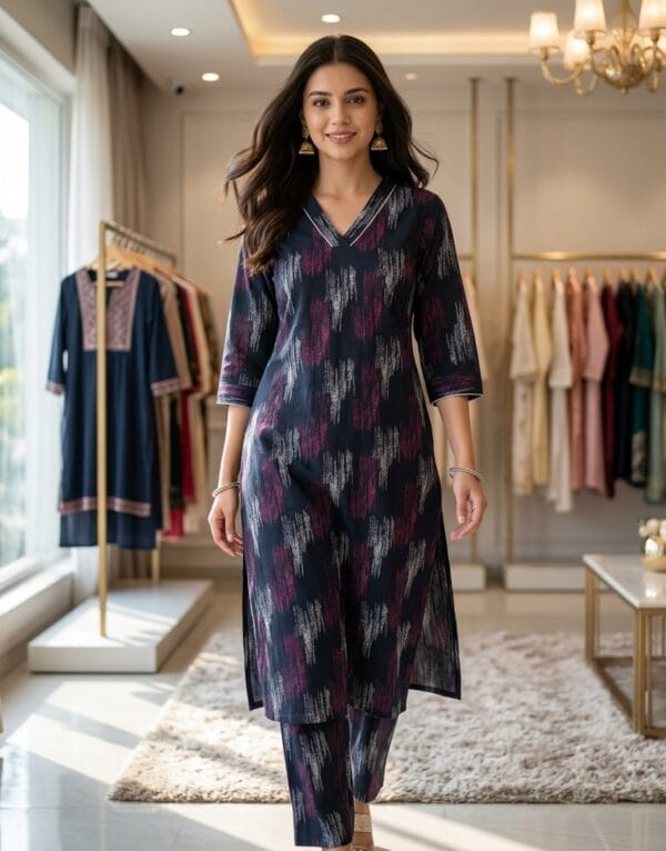 Dark Blue V-Neck Co-Ord Set Sri Lanka