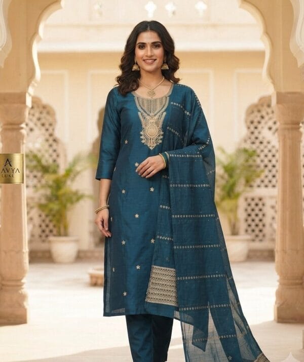 Navy Blue Neck Line Embroidered Set Kurti Sri Lanka