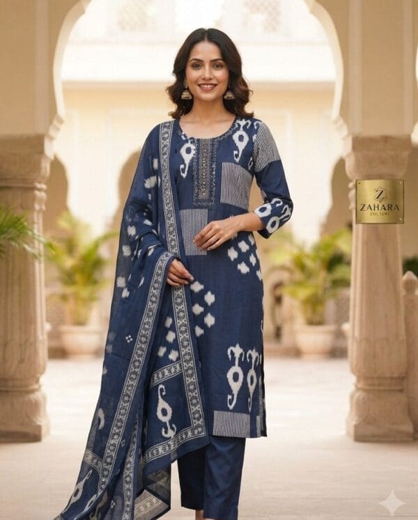 Printed Navy Blue Mul Cotton Set Kurti Sri Lanka