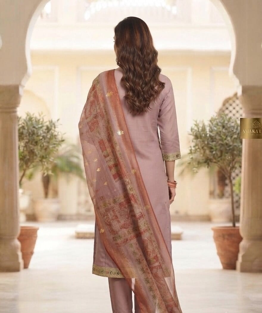 Onion Pink Embroidered Set Kurti - image 2 Sri Lanka