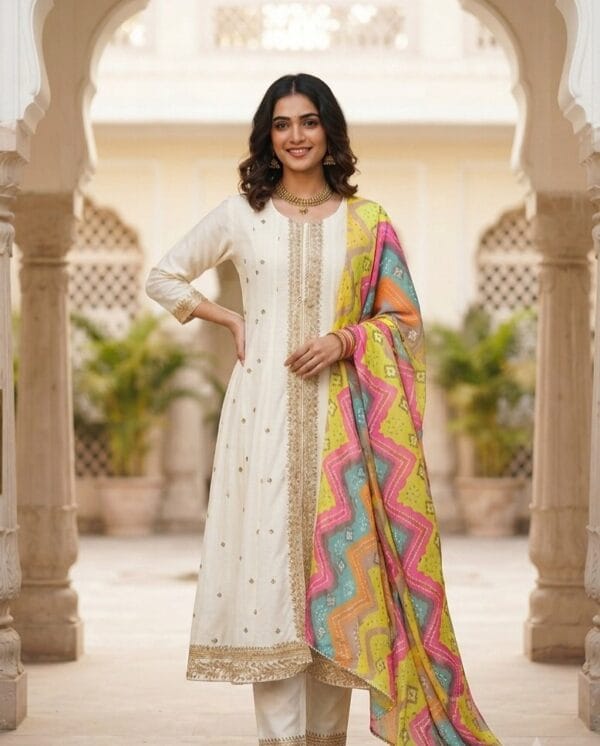 White Elegant Anarkali Kurti Set Sri Lanka