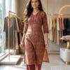 Ethnic Ajrakh Printed Mirror Work Kurti With Pant Sri Lanka