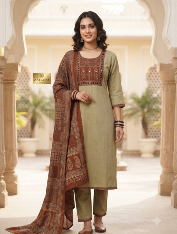 Beige color Traditional Print Kurti Set Sri Lanka