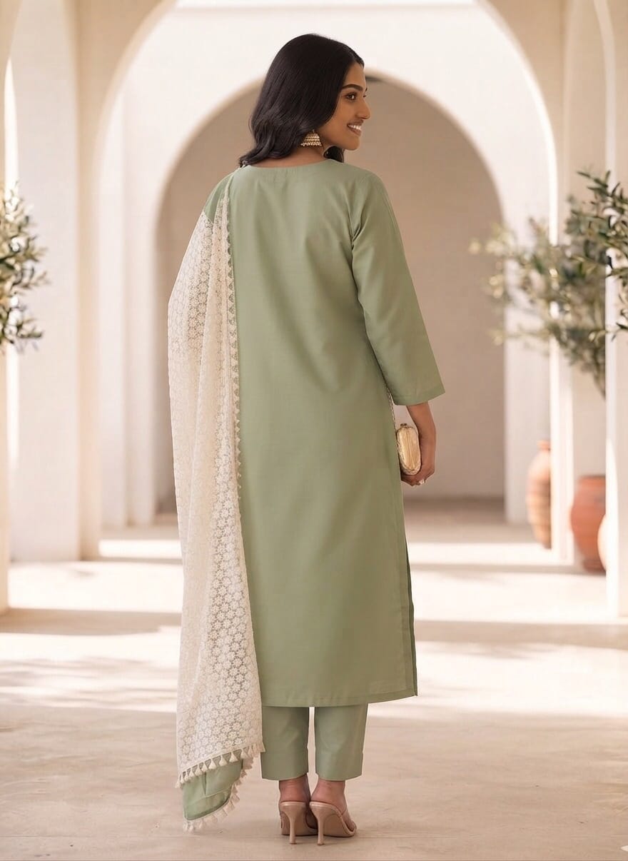 Pista Green Lace Work Suit - image 2 Sri Lanka