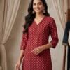 Maroon Gold Drop Printed Straight Kurti Sri Lanka