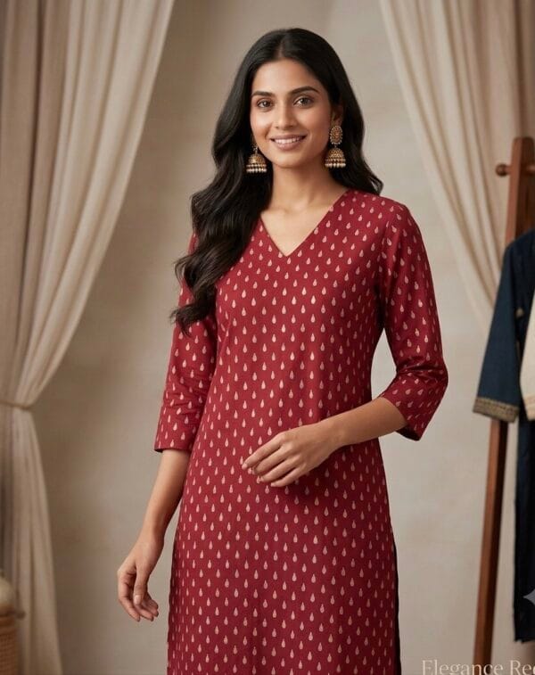 Maroon Gold Drop Printed Straight Kurti Sri Lanka