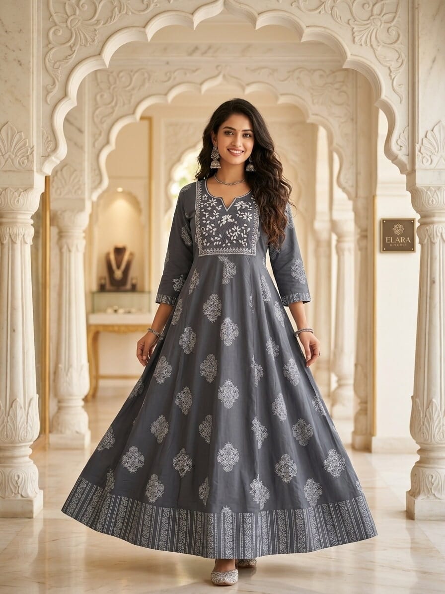 Charm Neckline Embroidered Anarkali Kurti Sri Lanka