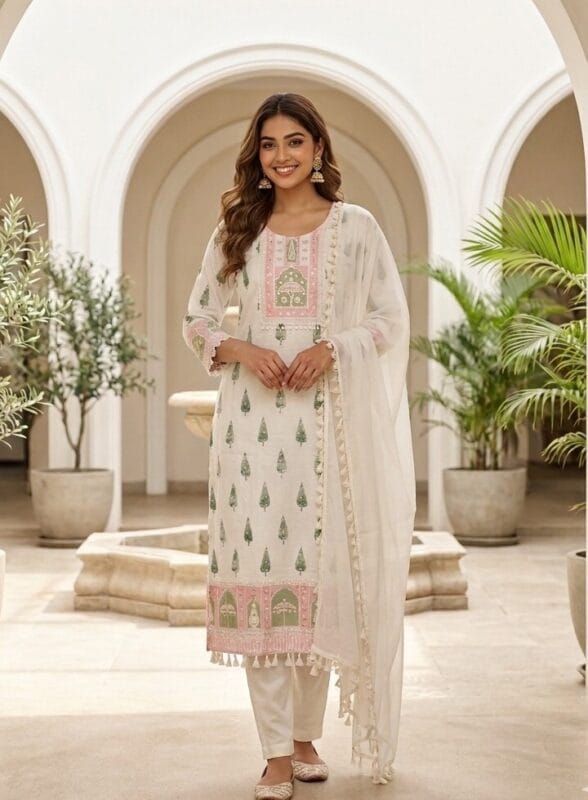 Nature Inspired Leaf Print Crepe Silk Suit Sri Lanka