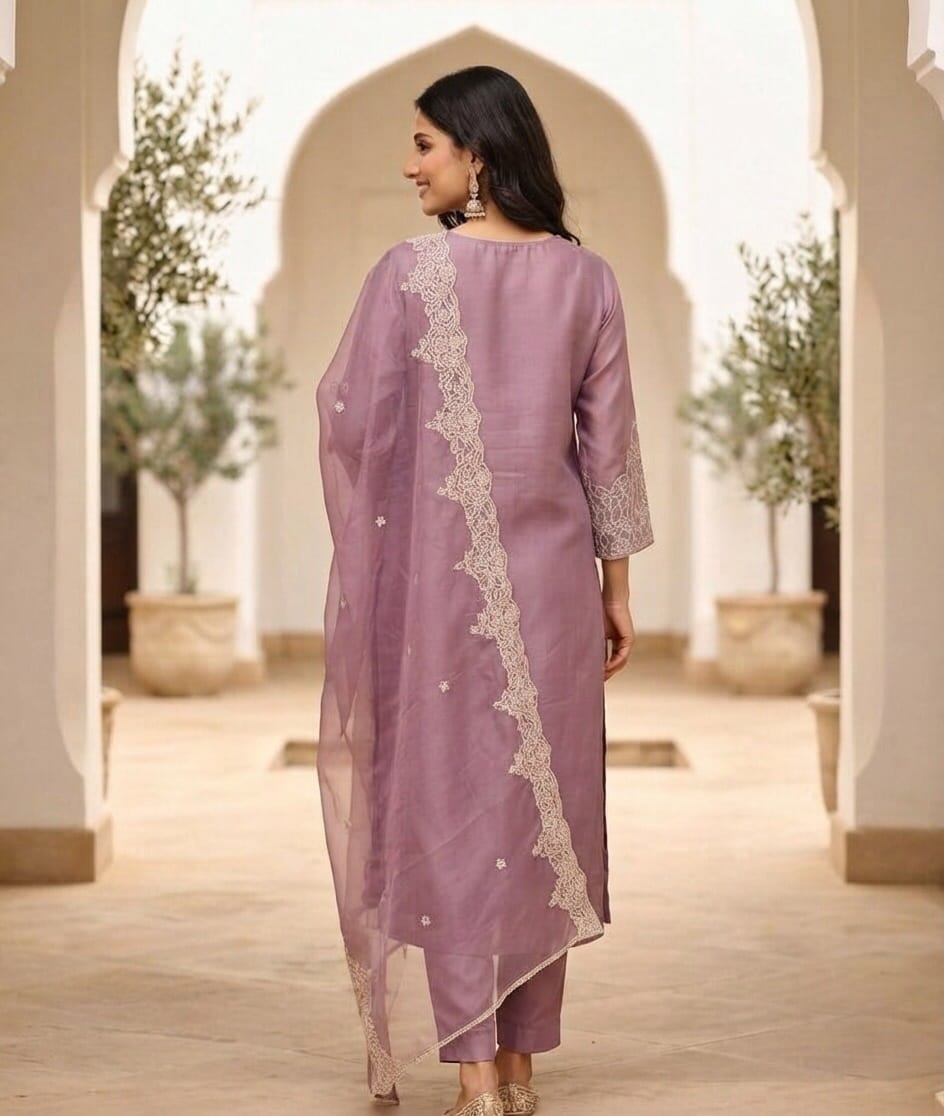Lavender Embroidered Suit With Organza Dupatta - image 2 Sri Lanka