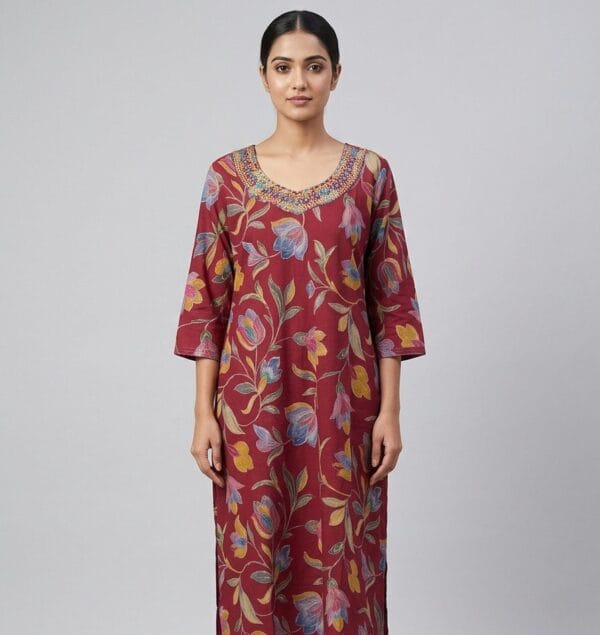 Royal Maroon Floral Casual Kurti Sri Lanka