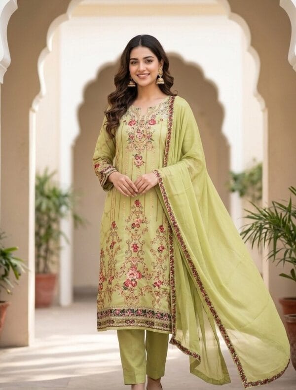 Festive Pista Green Crepe Silk Suit Sri Lanka