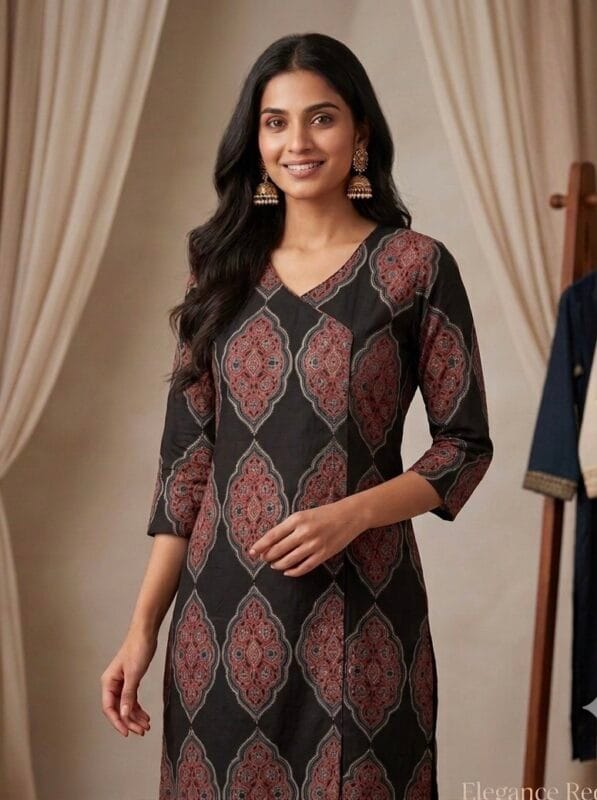 Black Ethnic Motif printed Straight Kurti Sri Lanka
