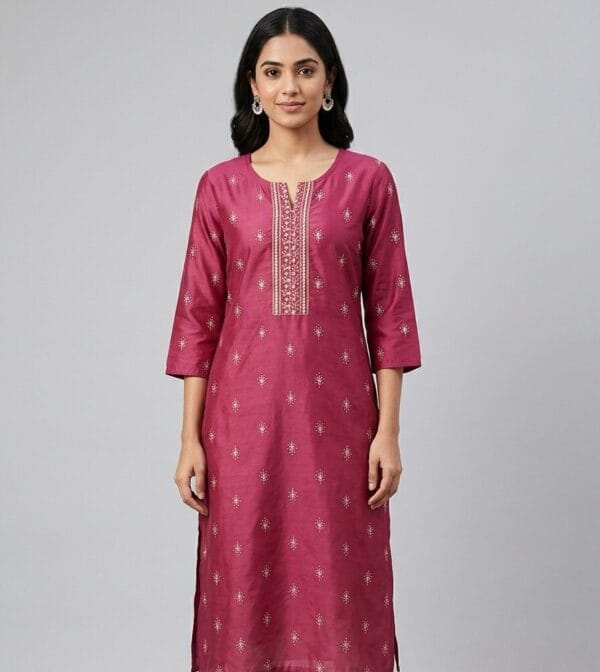 Maroon Neckline Embroidered Casual Wear Kurti Sri Lanka