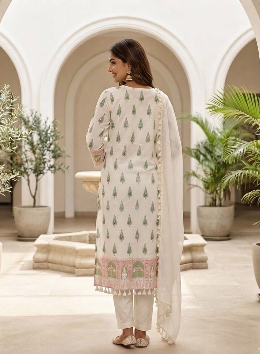 Nature Inspired Leaf Print Crepe Silk Suit - image 2 Sri Lanka