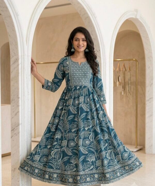 Floral Elegance Anarkali Kurti Sri Lanka