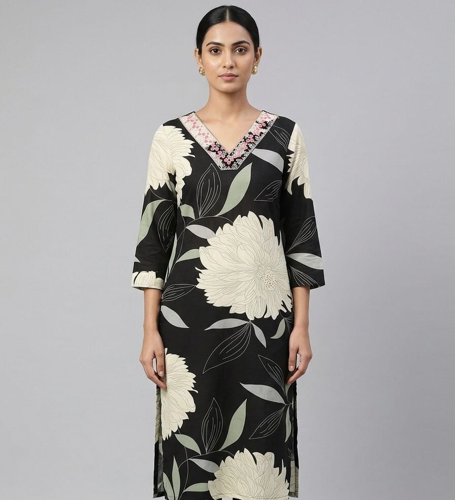 Black And White Flora Bloom Kurti Sri Lanka