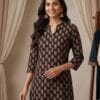 Brown Mandarin Cotton Printed Kurti Sri Lanka