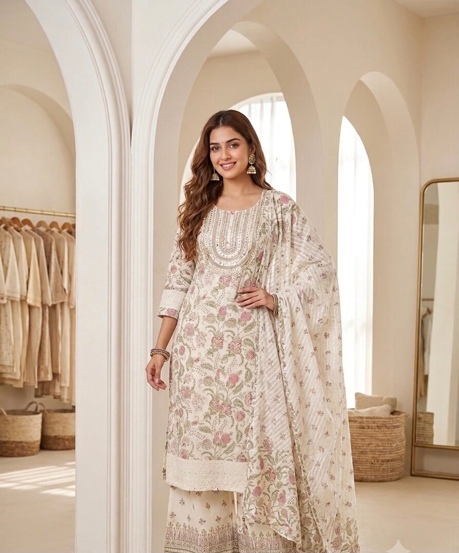 Off White Elegant Mirror Work Garara Set Kurti Sri Lanka