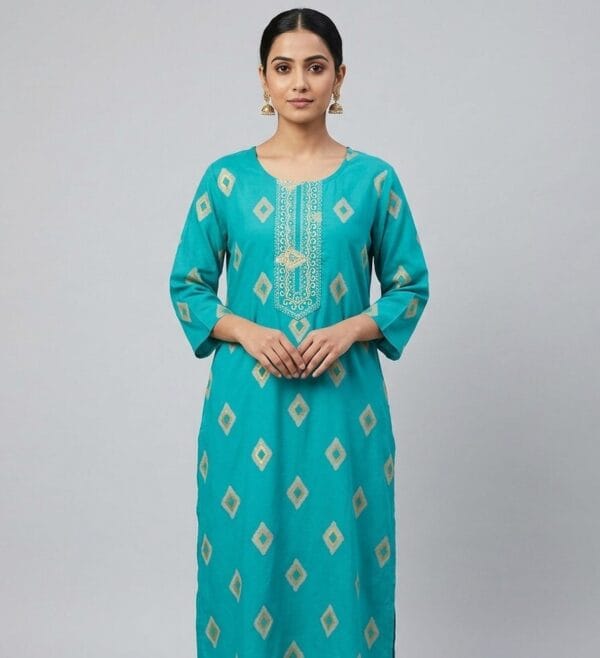 Elegant Aqua Embroidered Casual Kurti Sri Lanka