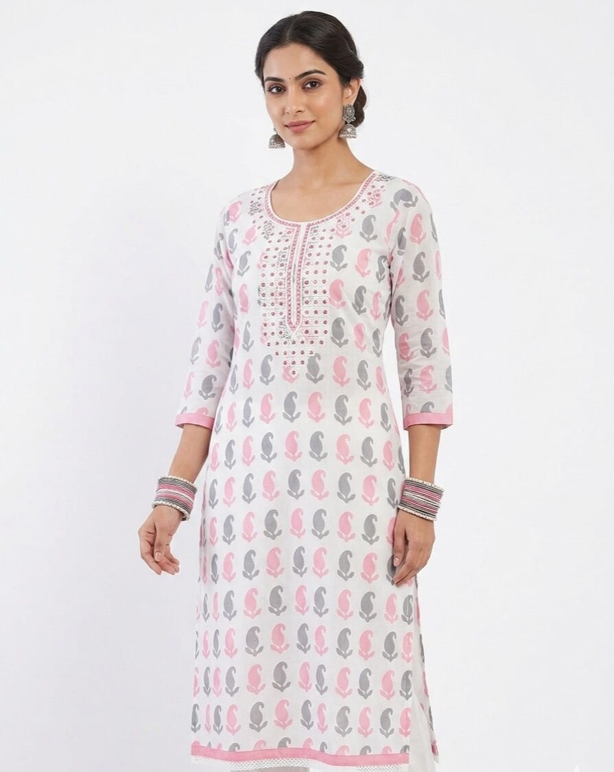 Elegant Ivory Printed Casual Kurti Sri Lanka