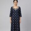 Navy blue Neck Line Embroidered Charm Kurti Sri Lanka