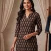 Brown Floral Motif Printed Straight Kurti Sri Lanka