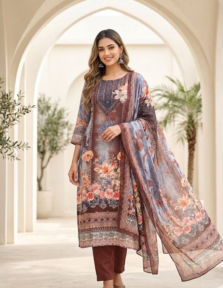 Ethnic Brown Rajwadi Print Suit Sri Lanka