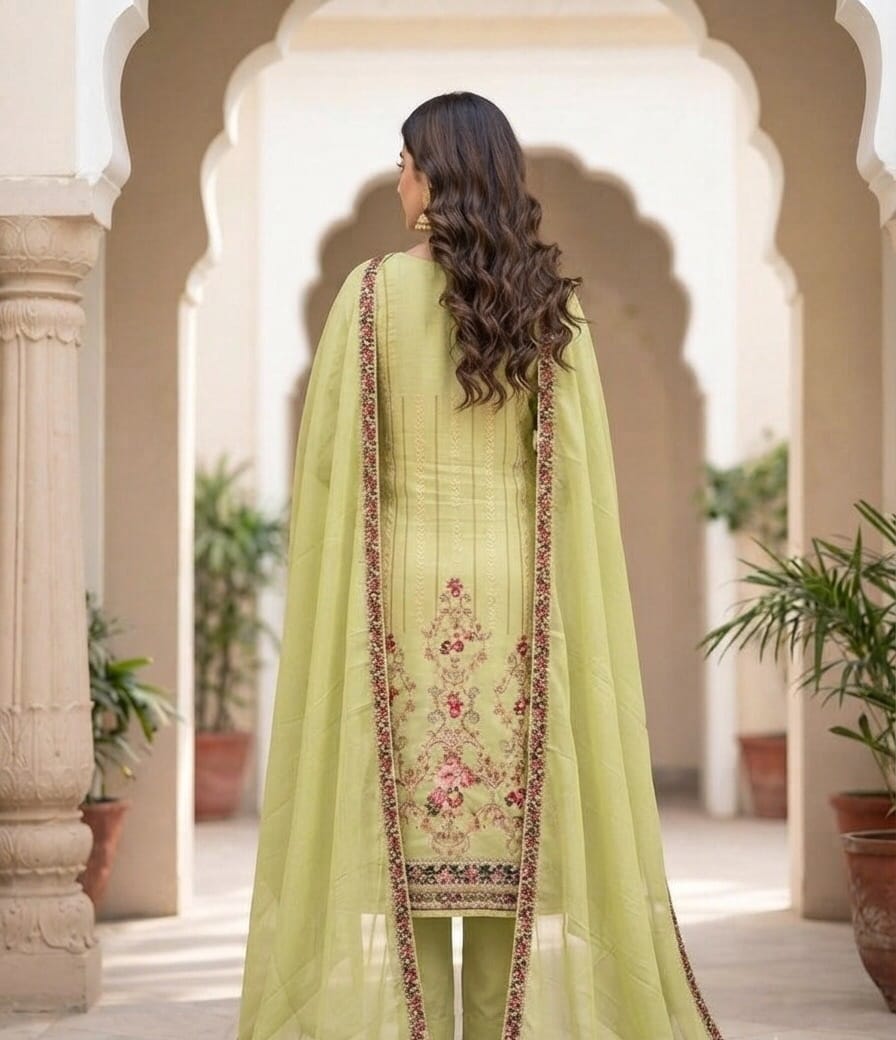 Festive Pista Green Crepe Silk Suit - image 2 Sri Lanka
