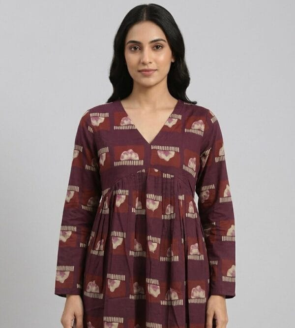 Maroon Elegant V neck Short Kurti Sri Lanka